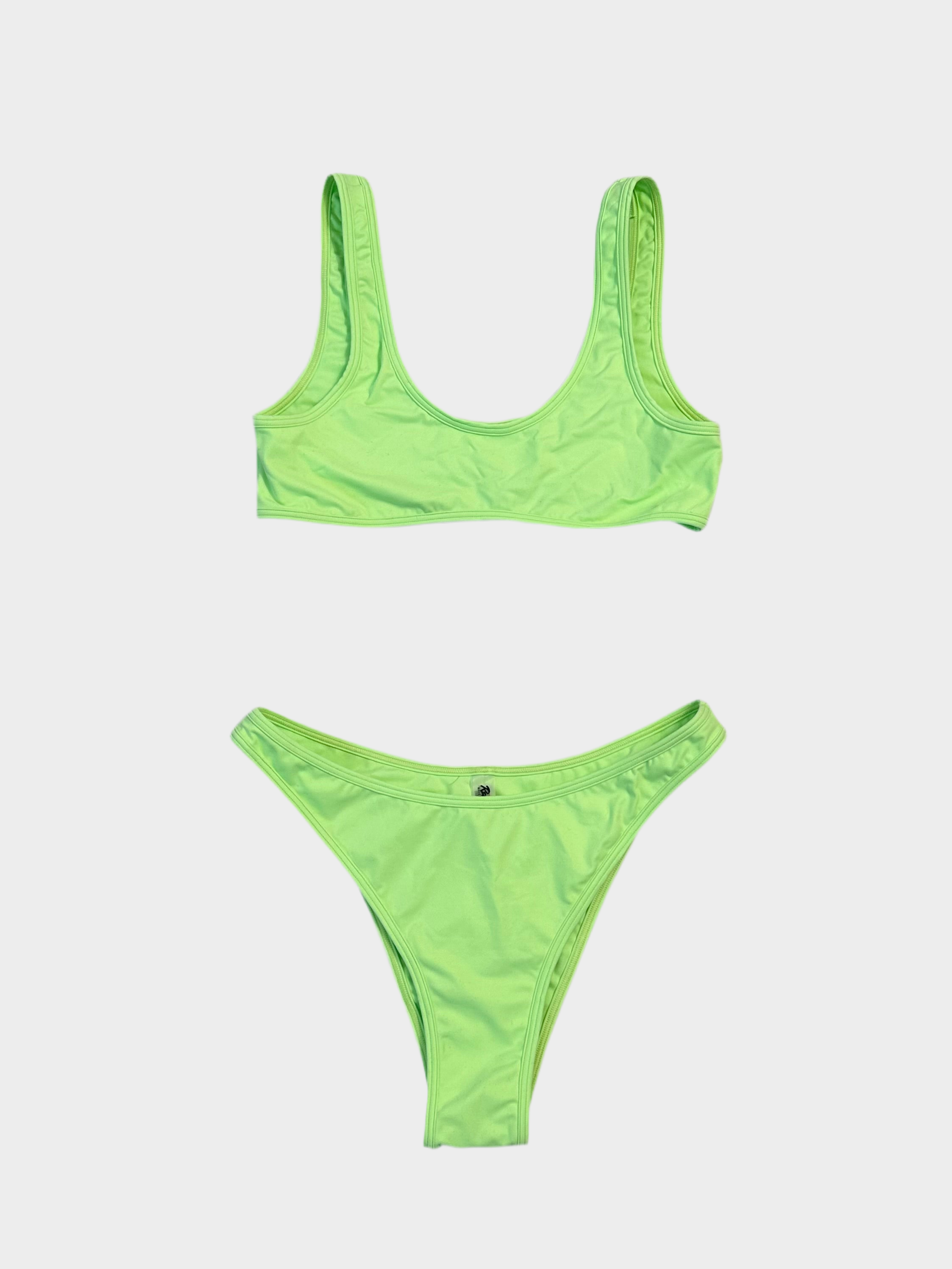 Vista frontale del bikini Coolio Reina Olga verde fluo