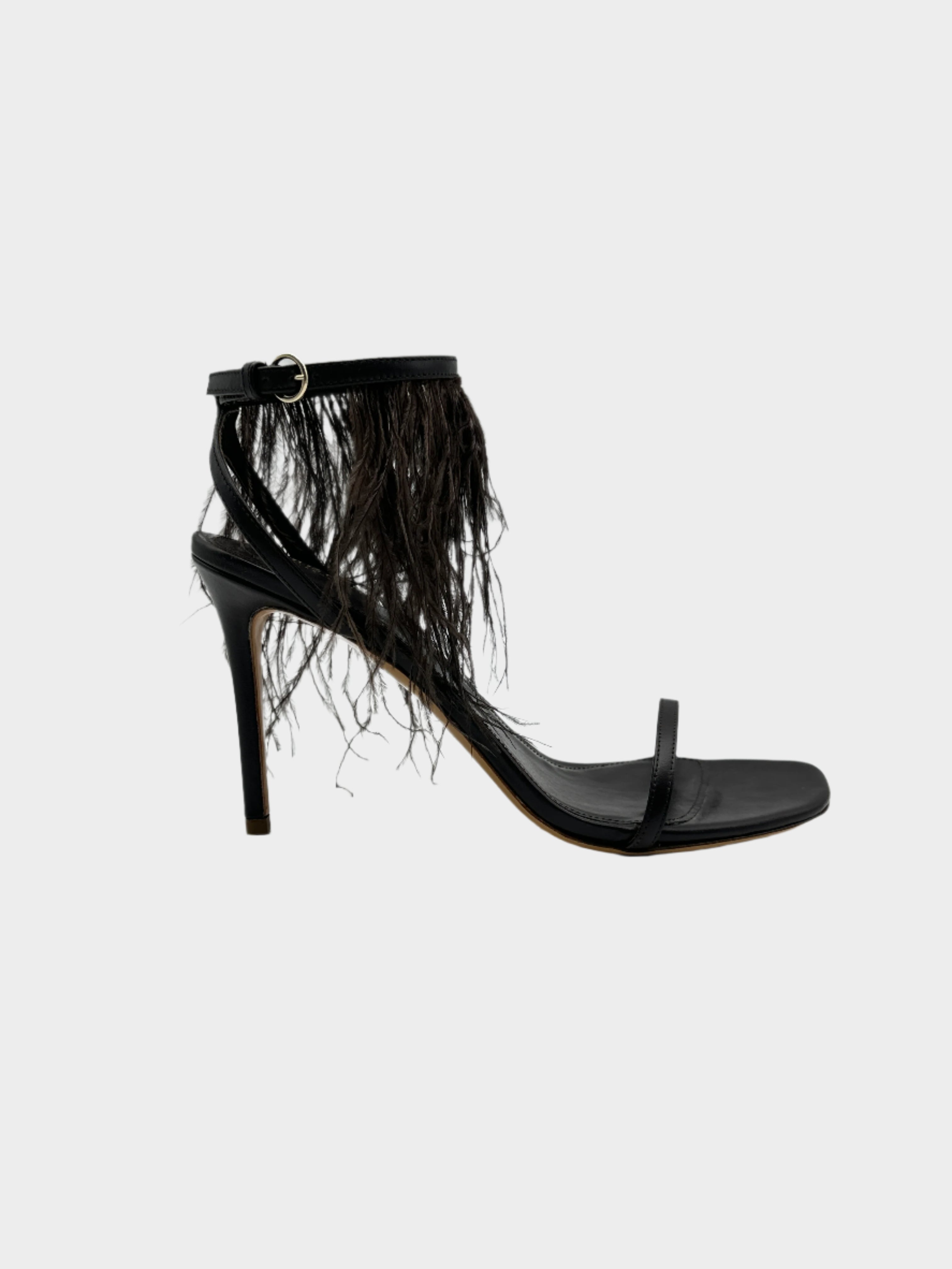 Sandali Emilio Pucci in pelle marrone con cinturino e frange di piume