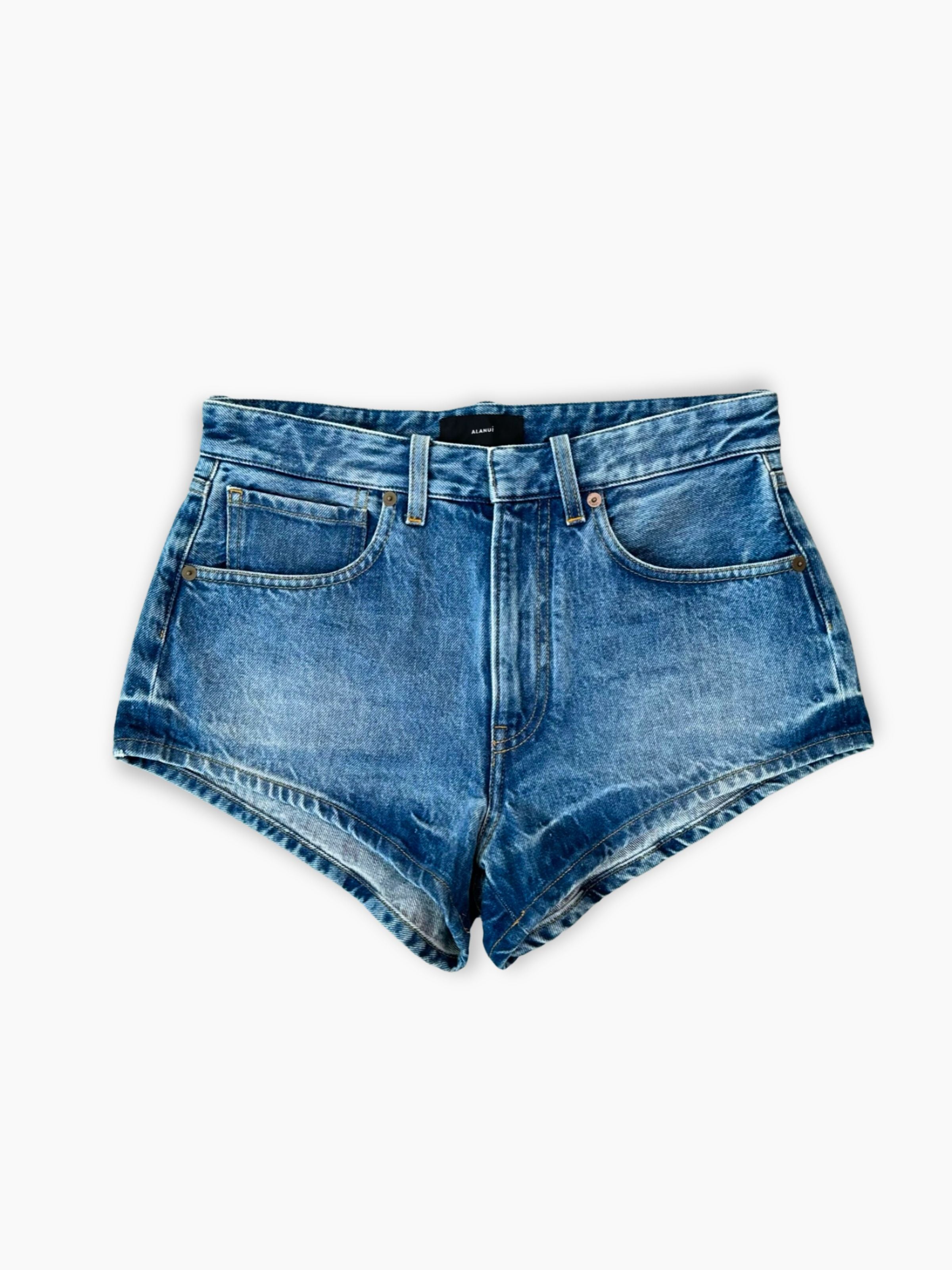 Shorts in denim blu Alanui con lavaggio vintage e tasche frontali