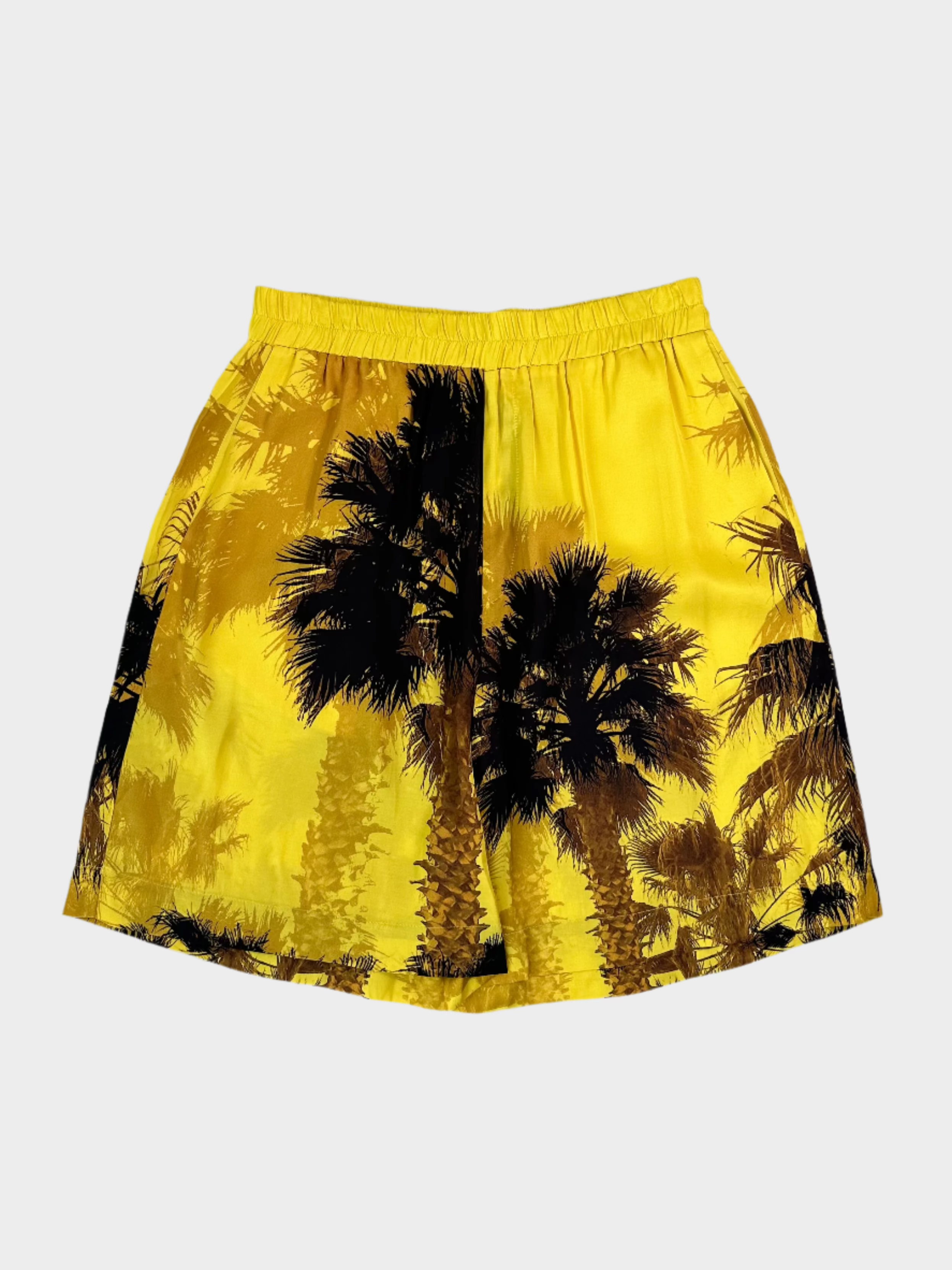 Laneus, pantalone giallo, stampa palme, pantaloni estivi, moda uomo, look tropicale, tessuto fluido