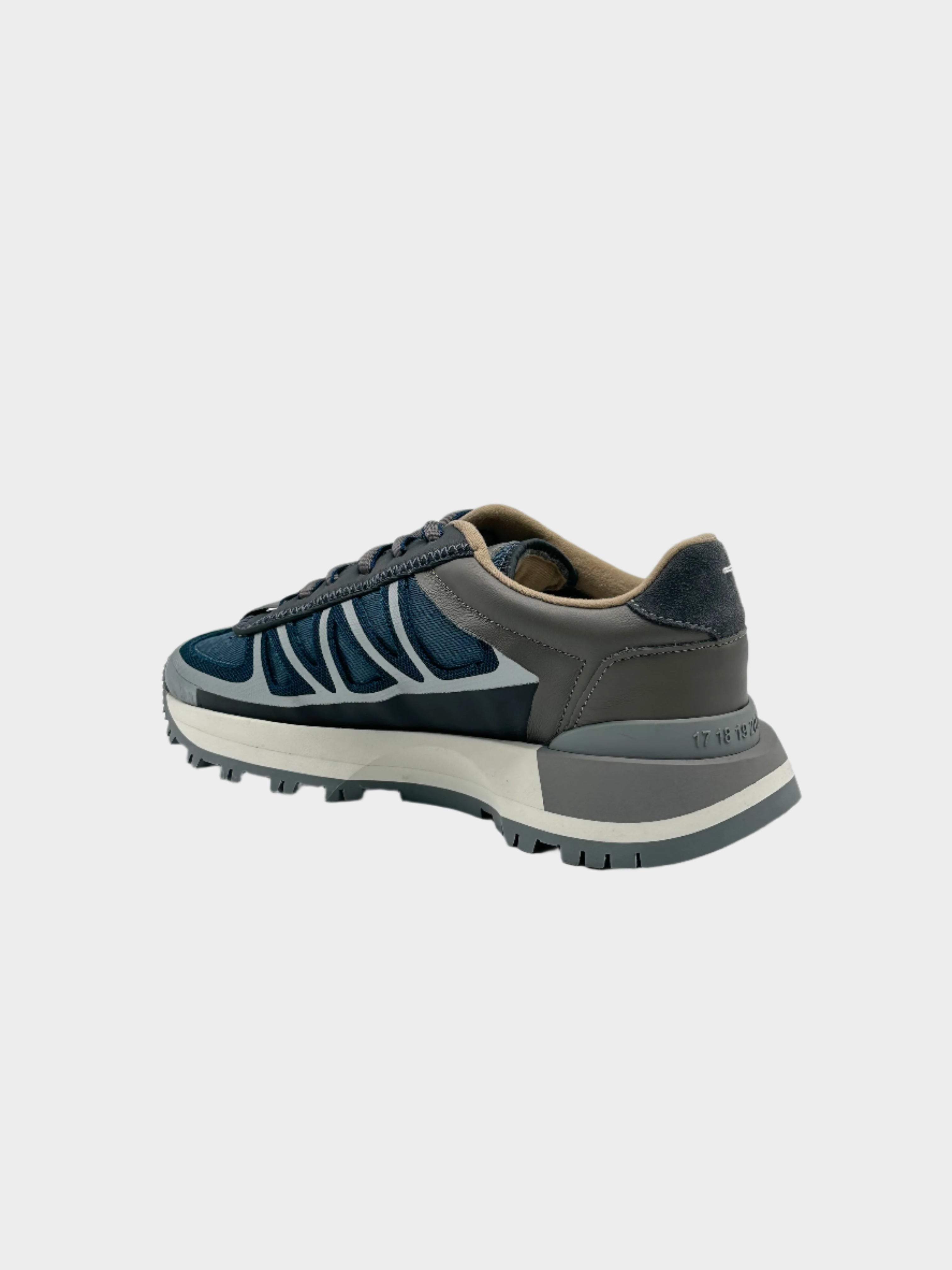 Sneaker Running Style Multimateriale Con Suola Chunky Grigio/Blu