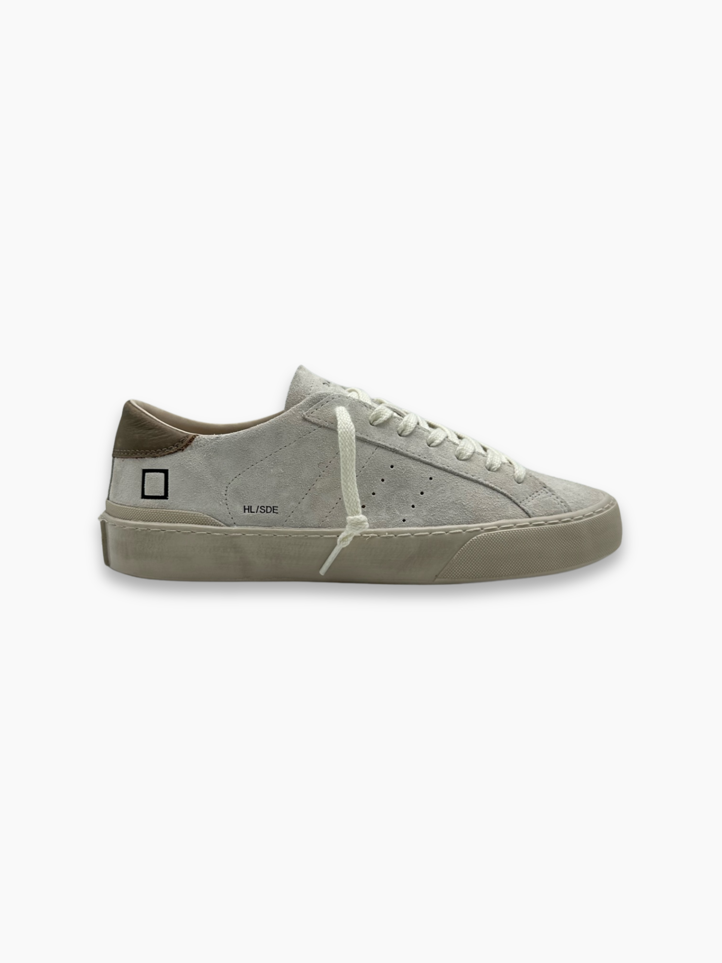 Sneakers bianche in pelle scamosciata con tallone marrone D.A.T.E. vista laterale