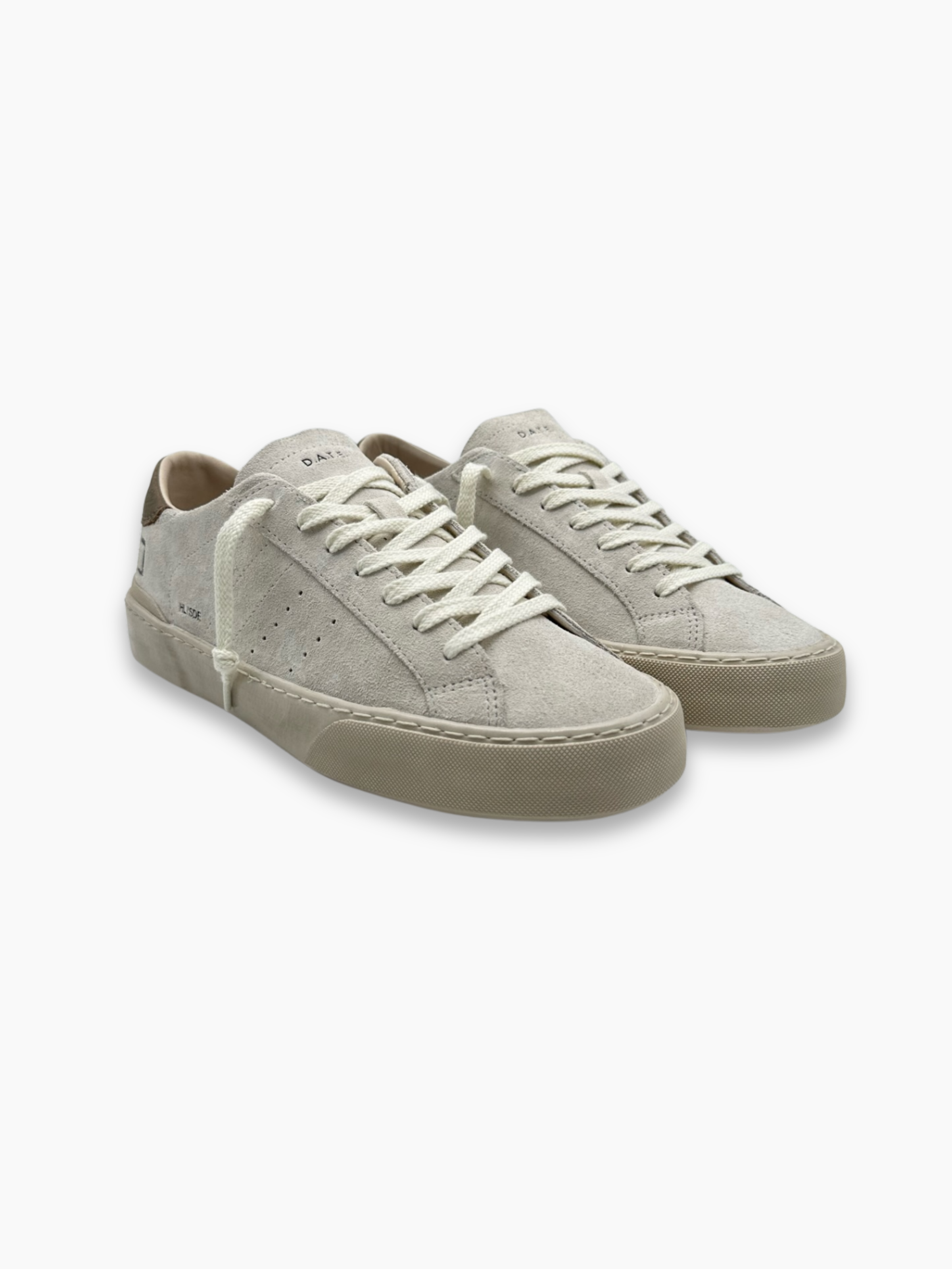 Sneakers bianche in pelle scamosciata con dettaglio tallone marrone D.A.T.E. vista posteriore
