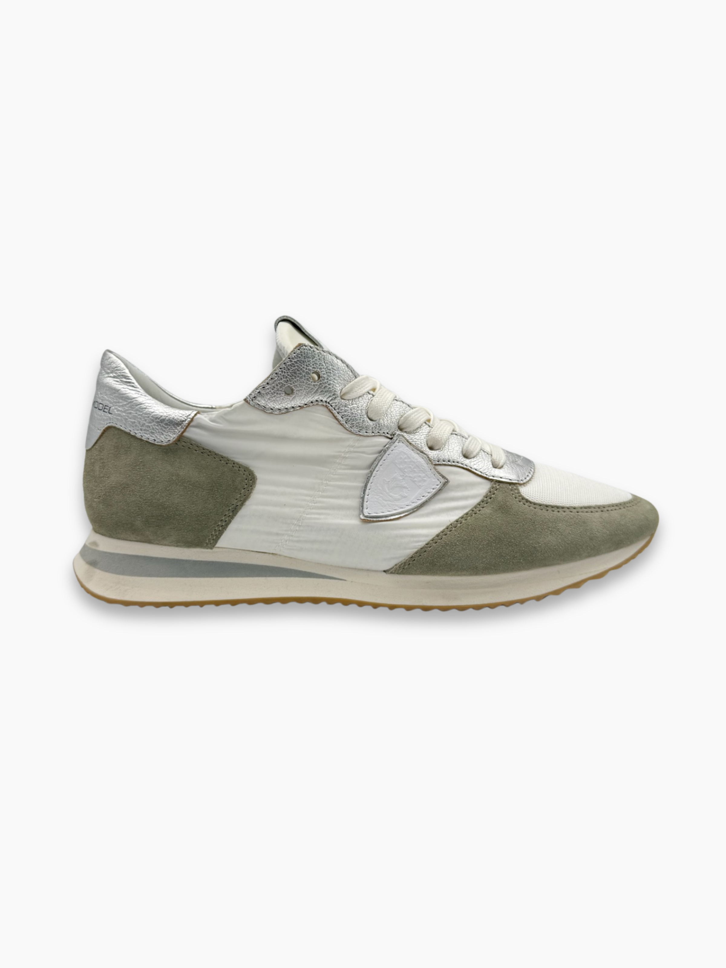 Sneakers Philippe Model TZLDWME1 bianche e verde oliva vista laterale