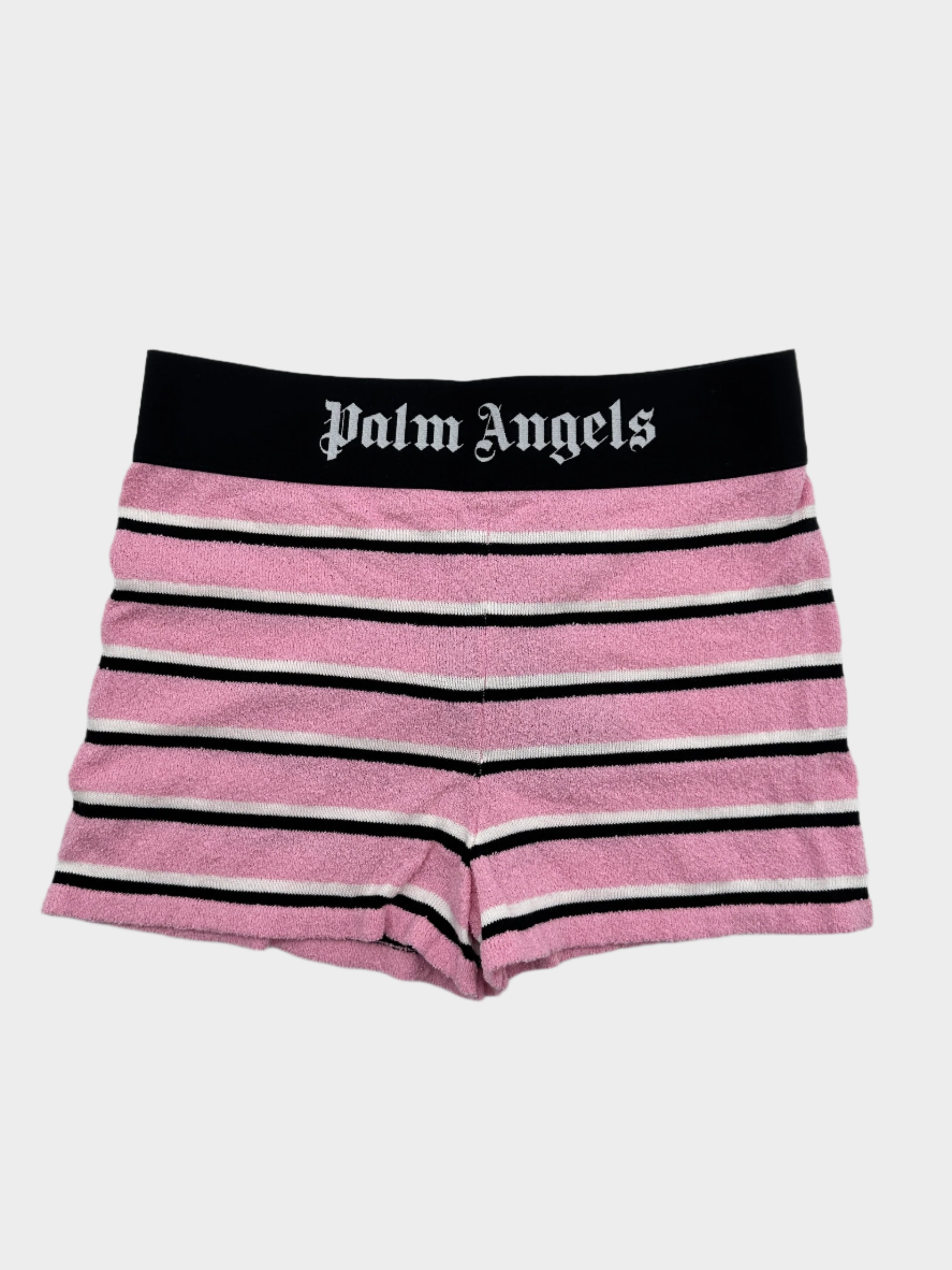 Stripped Knitted Shorts con righe bianche e nere, vita elasticizzata con logo, in cotone e poliammide.