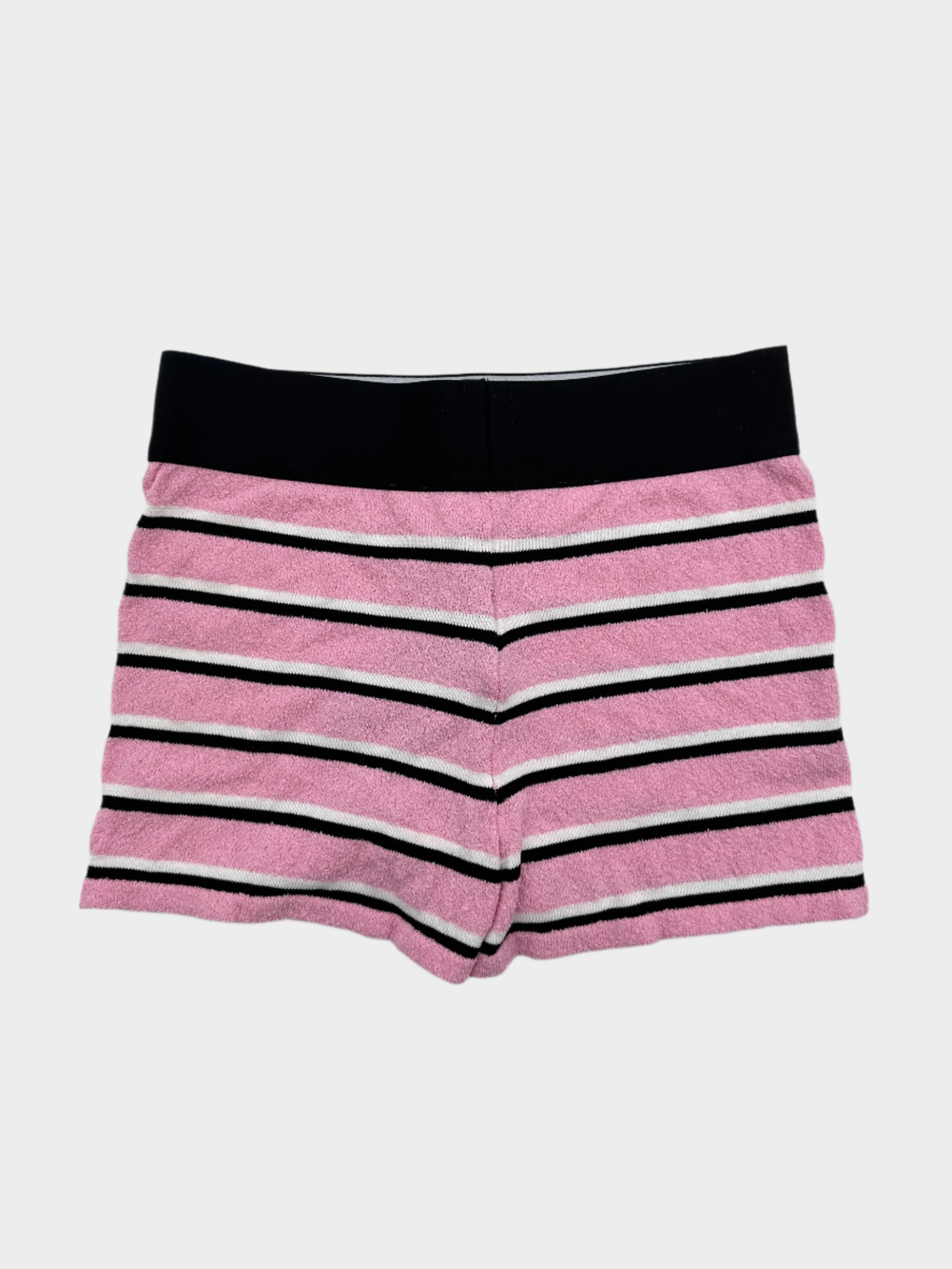 Stripped Knitted Shorts con righe bianche e nere, vita elasticizzata con logo, in cotone e poliammide.
