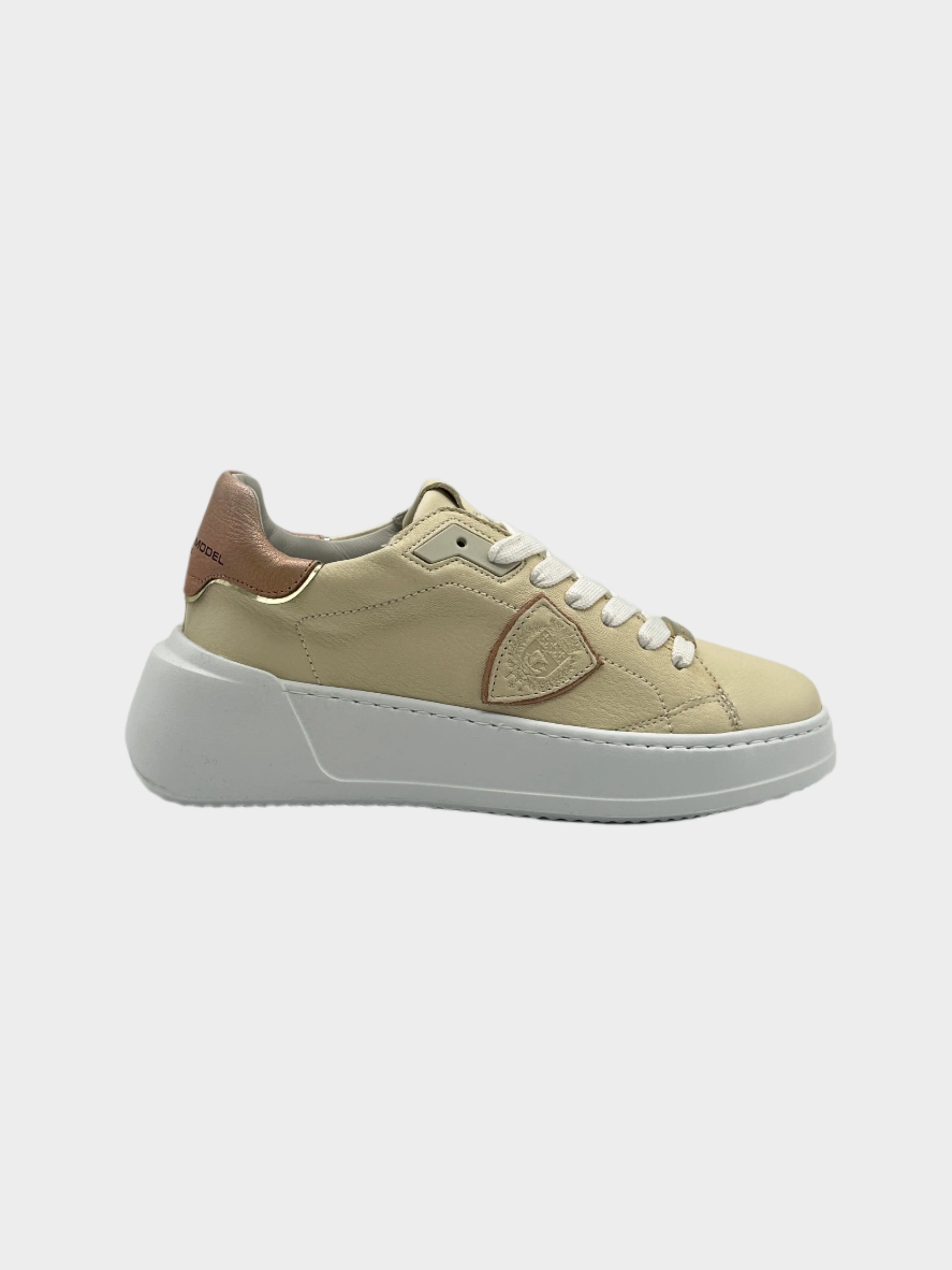 Temple Low donna, sneakers metallizzate nude, Philippe Model donna, scarpe chunky moda, sneakers rosa metallizzate