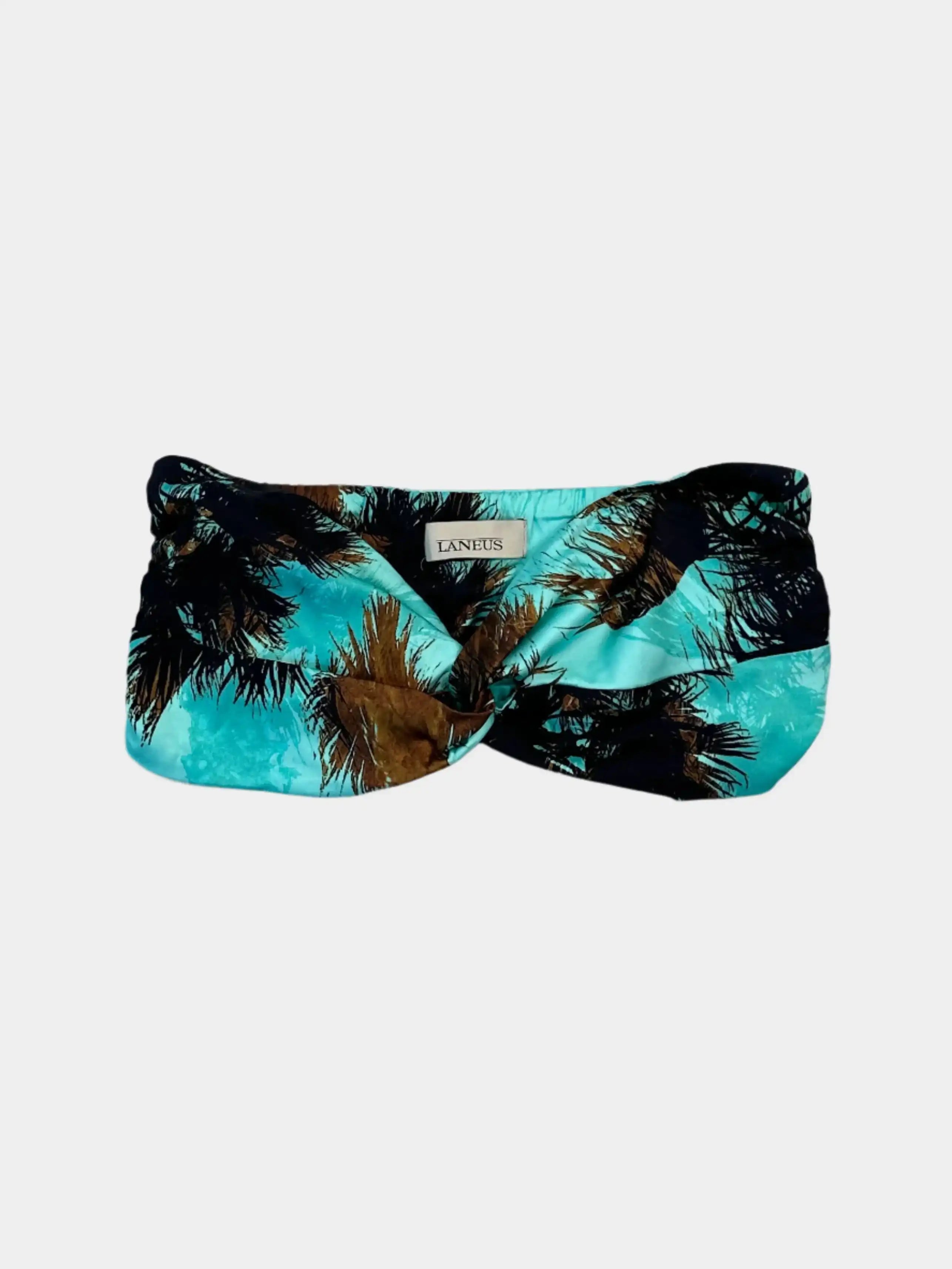 top Laneus, top fantasia tropicale, top estivo donna, bandeau Laneus, top intreccio frontale