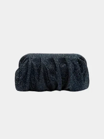 Vista frontale della clutch Venus La Grande Boyfriend Denim con cristalli