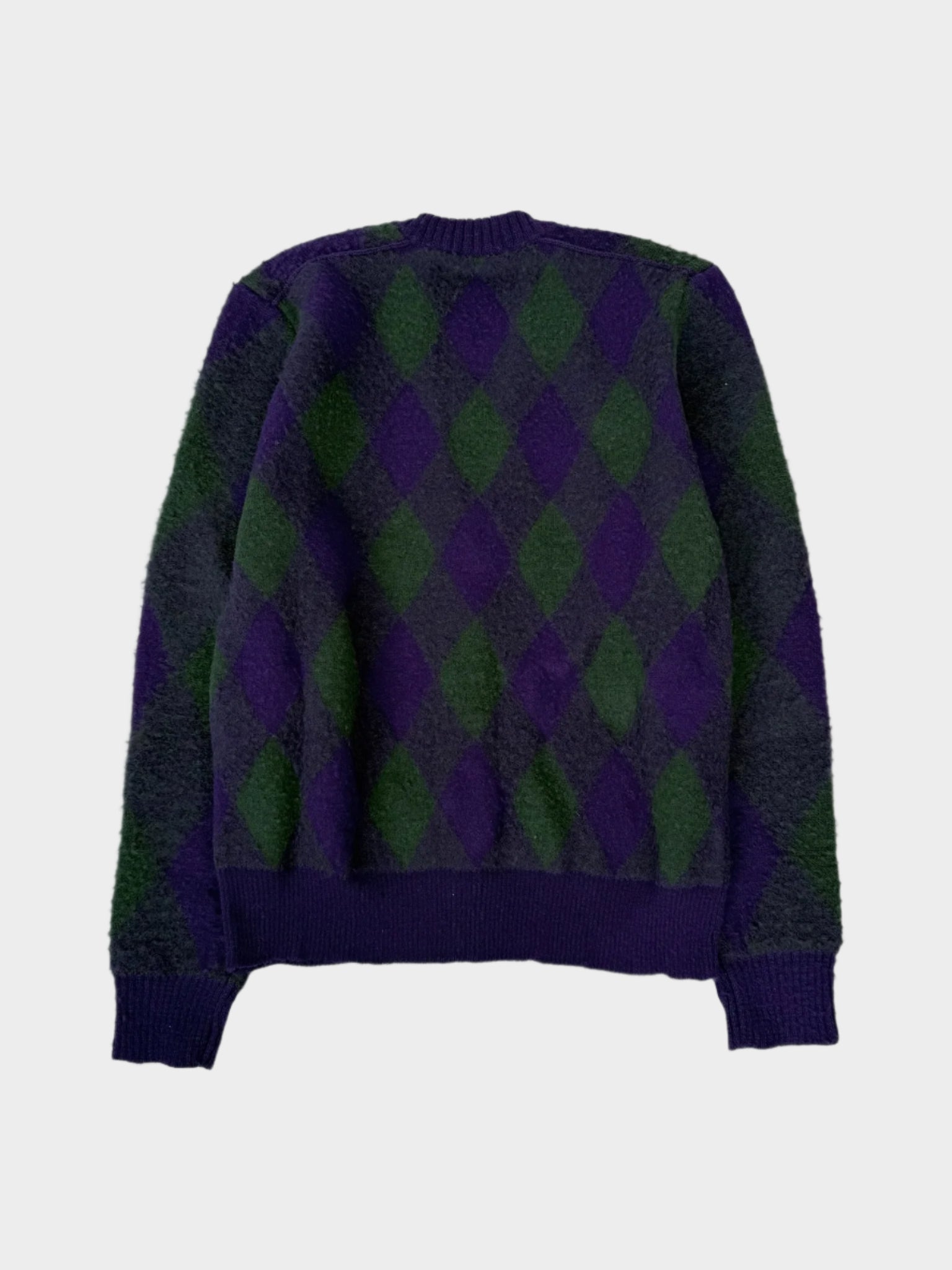Cardigan A Rombi In Lana Verde, Viola E Grigio