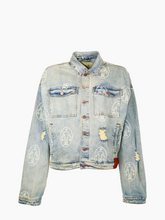 Giacca Denim Blu Chiaro con Stampa All-Over -  | Qlhype