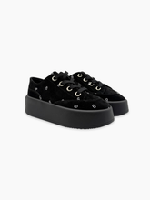 Black Velvet Platform Sneakers with Embroidery -  | dBlank