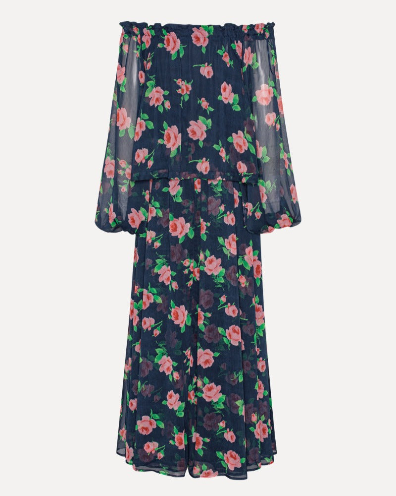 Chiffon Maxi Dress Flower Print