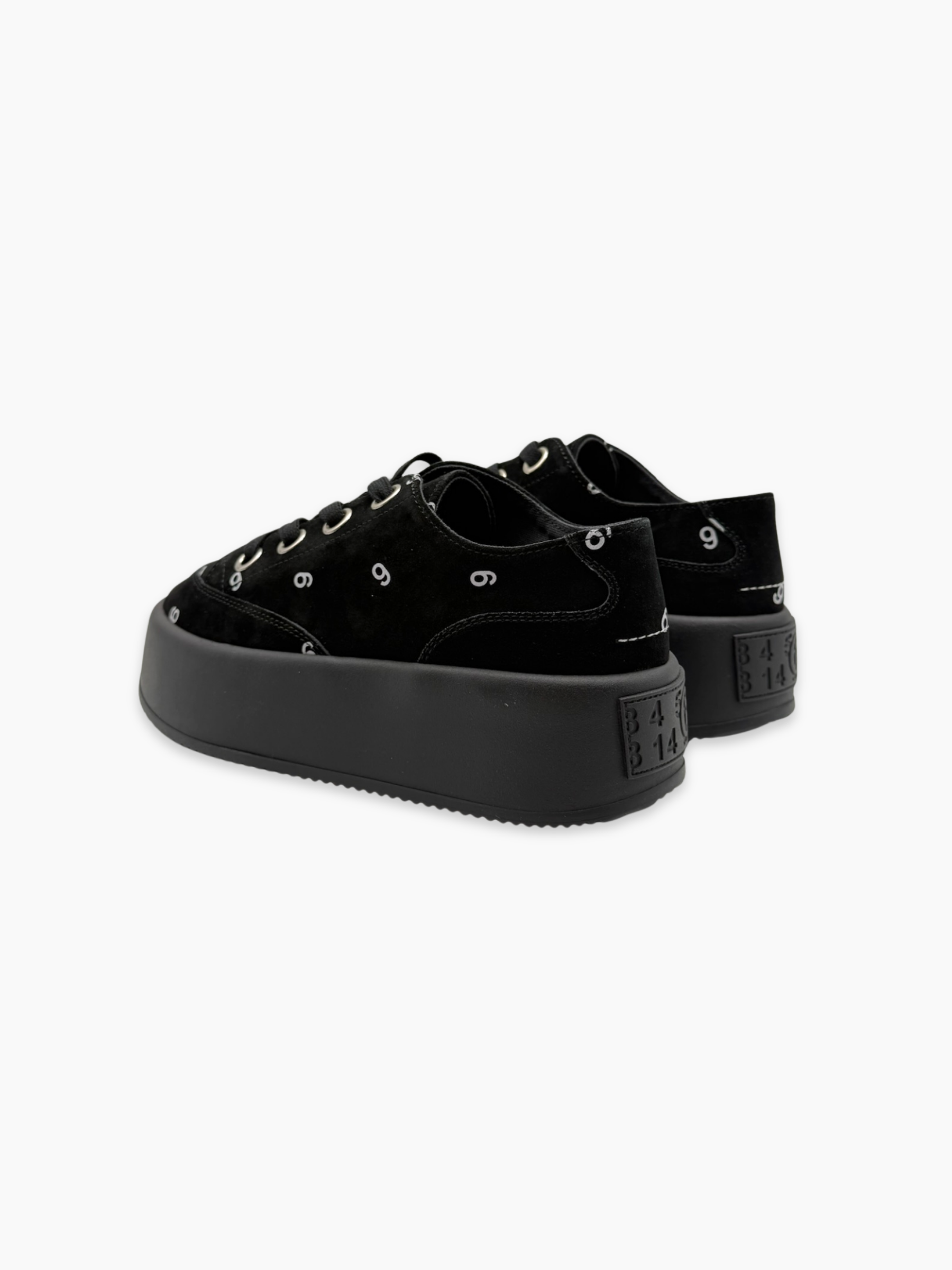 Sneakers Platform Nere In Velluto Con Ricami
