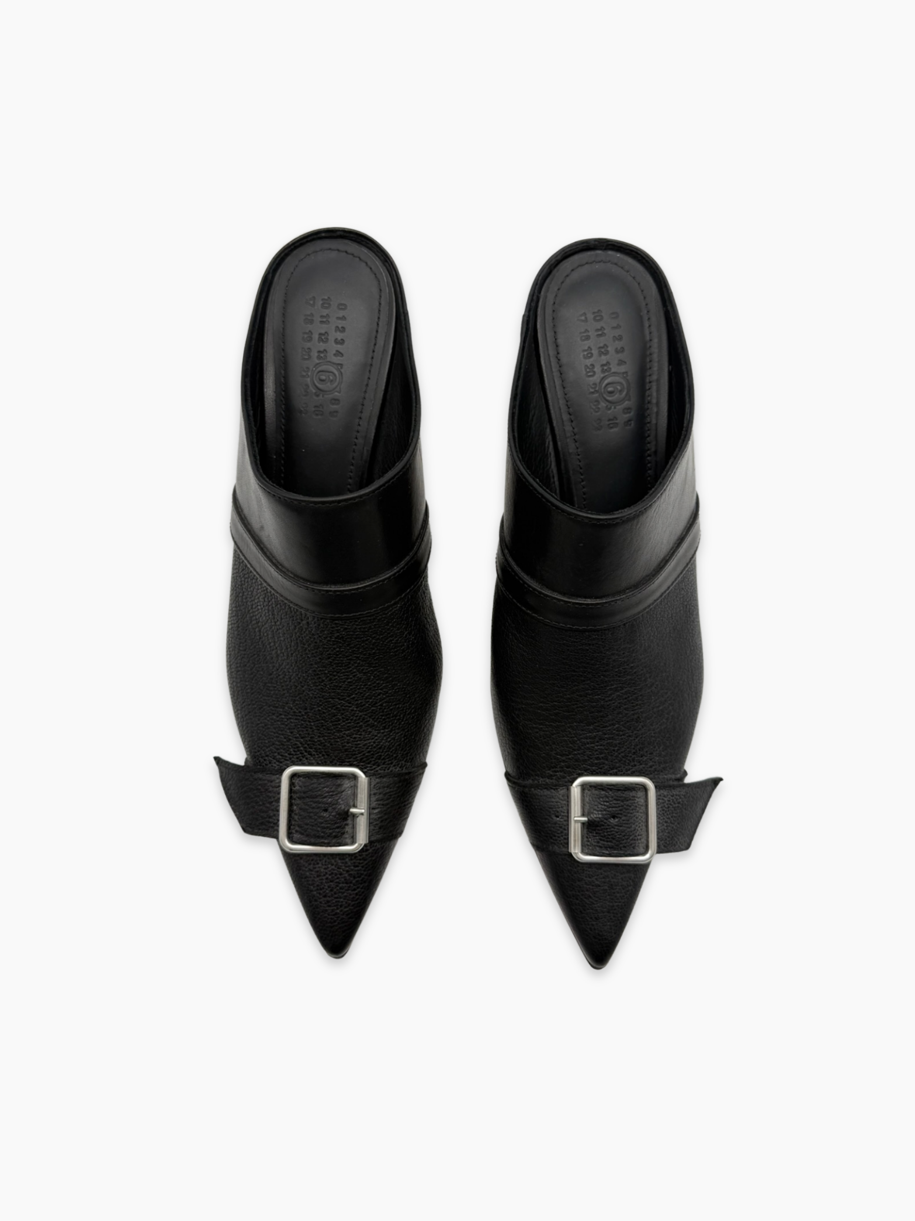 Mules Nere In Pelle Con Fibbia