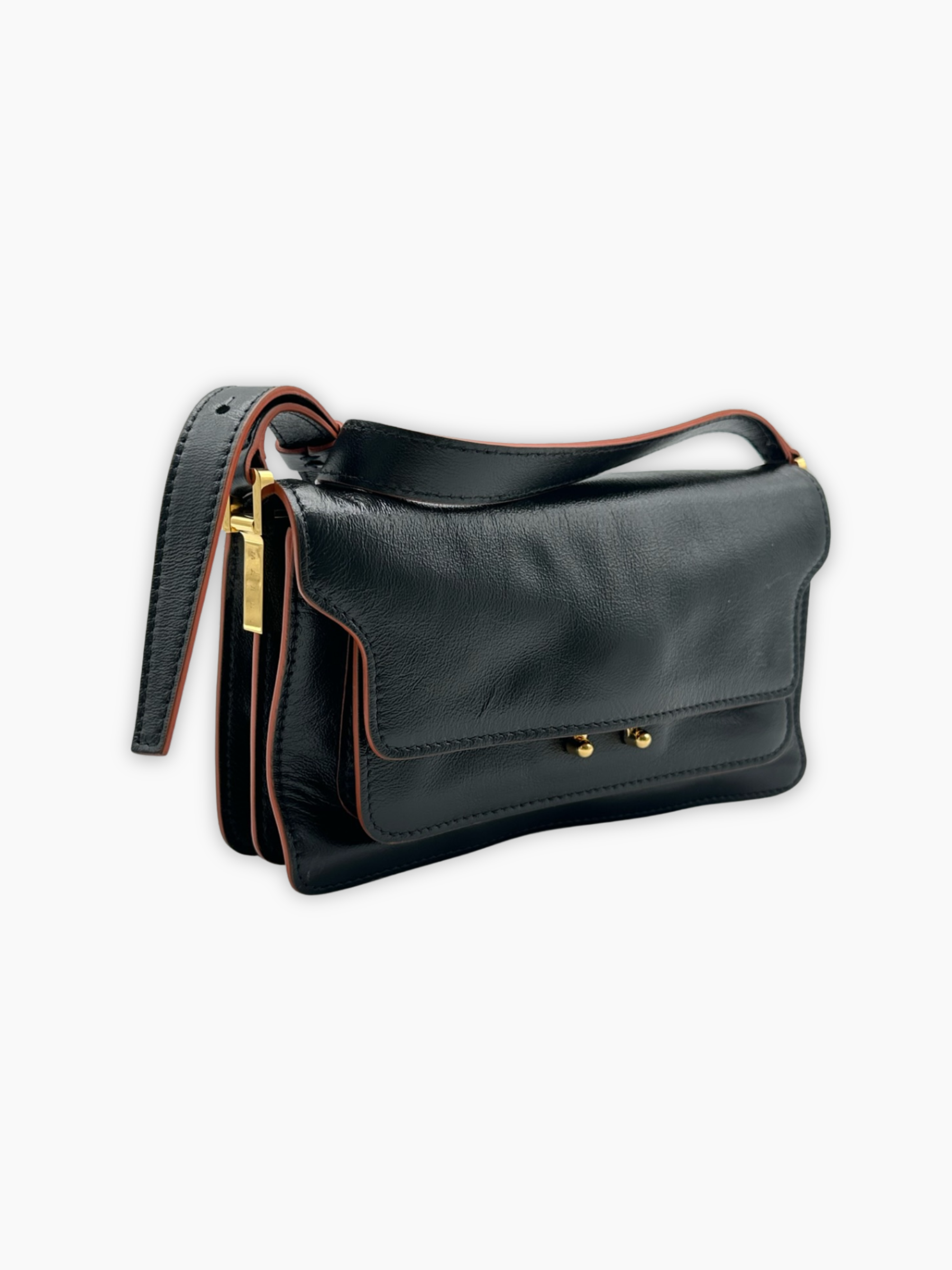 Borsa Nera In Pelle Con Profili Arancioni
