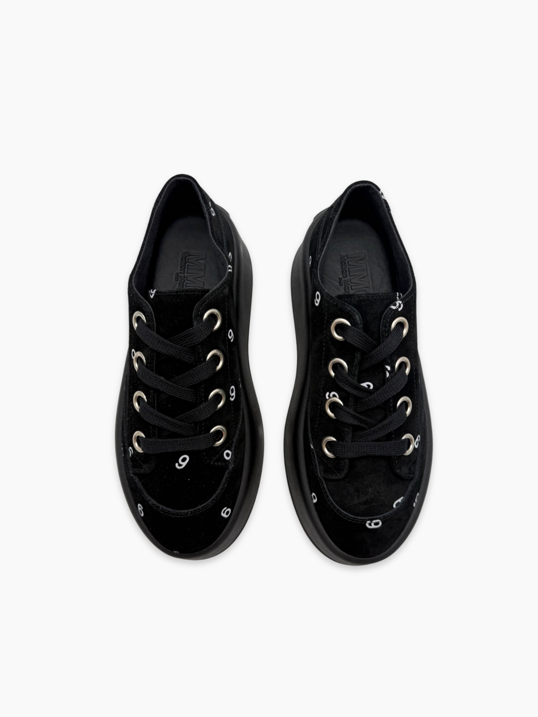 Sneakers Platform Nere In Velluto Con Ricami