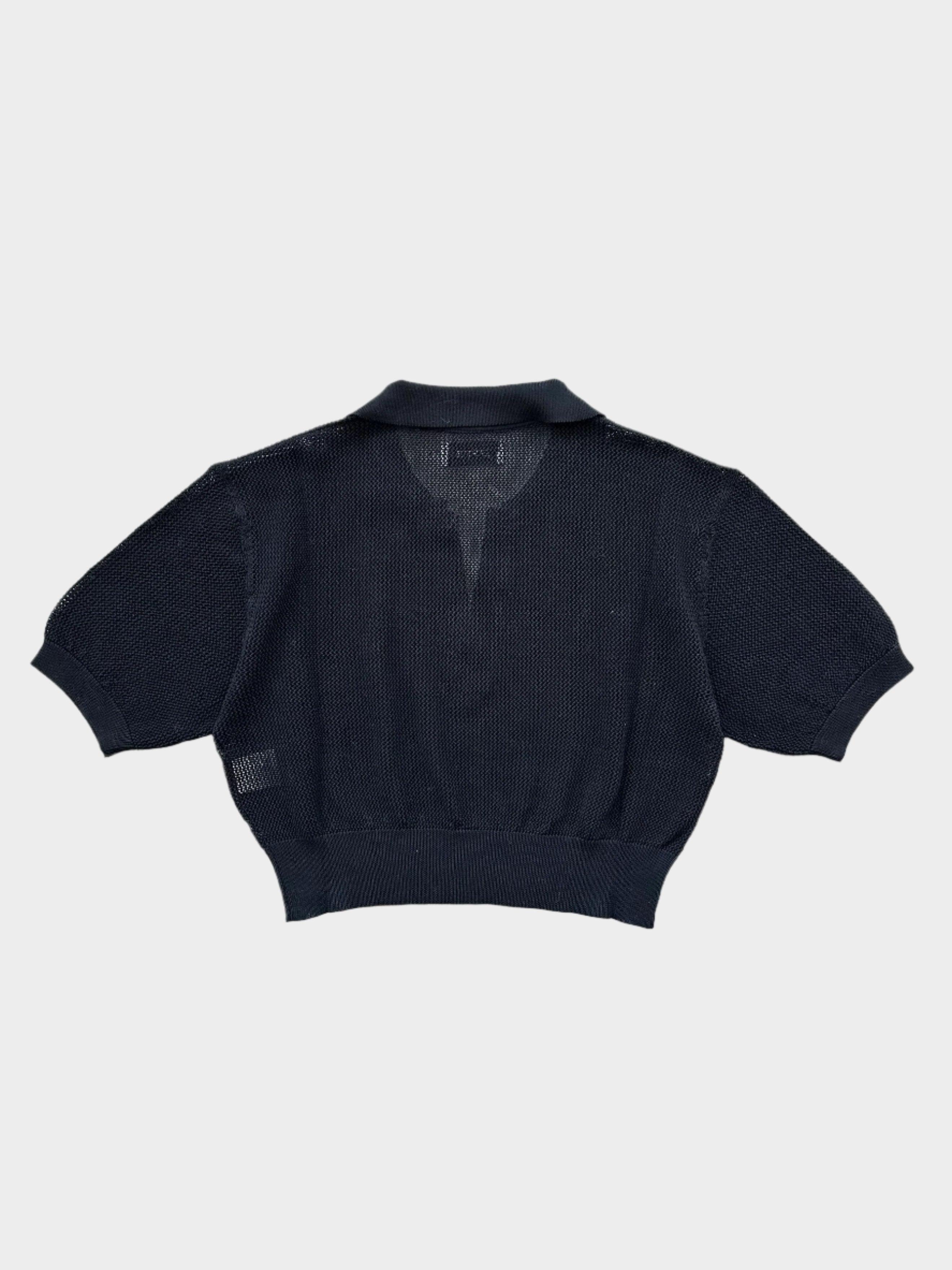 Cropped Mesh Polo Black