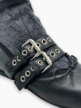 Black Ballerinas With Double Buckle And Integrated Grey Sock -  | dBlank