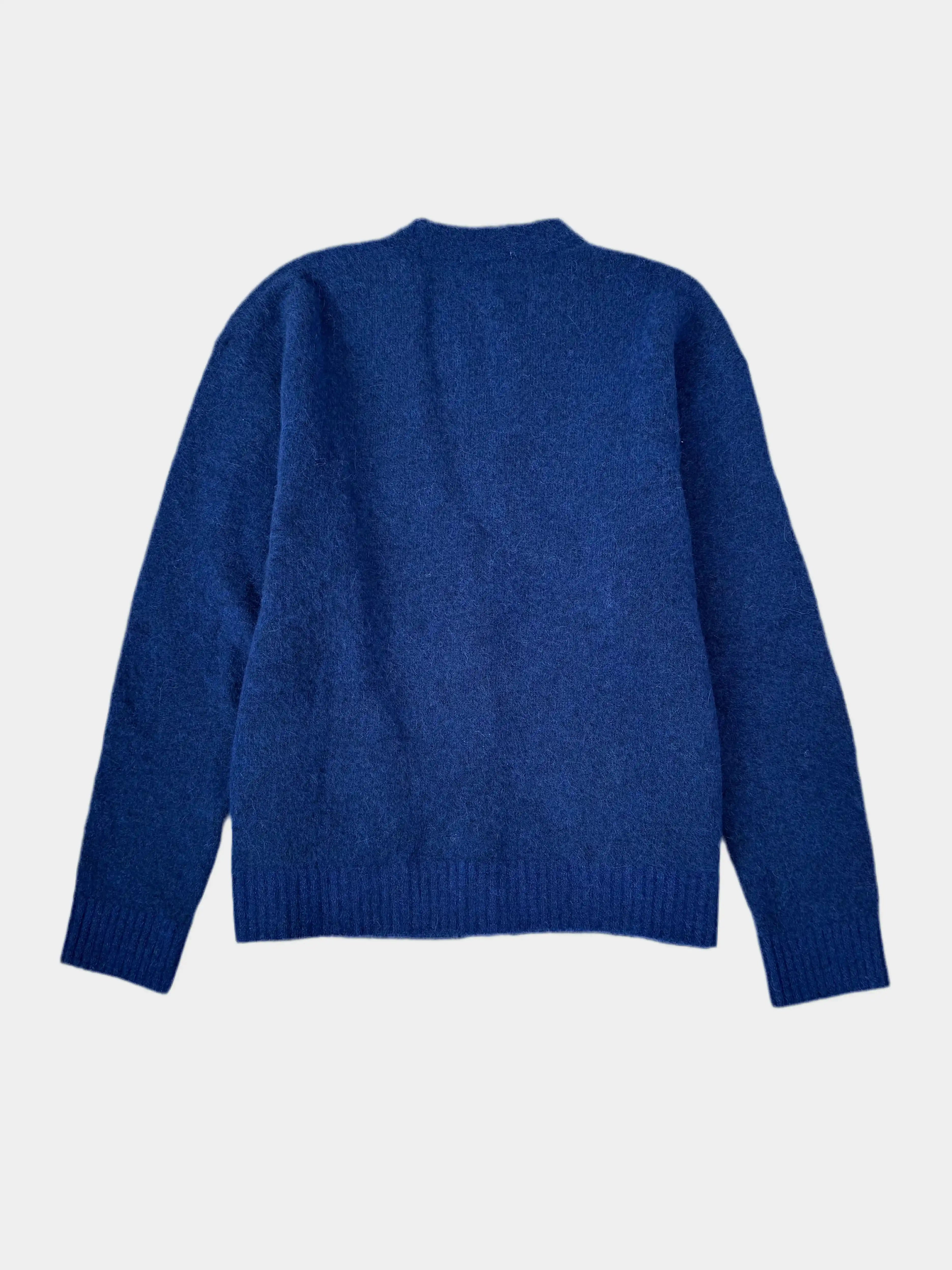 Cardigan Blu In Lana Spazzolata
