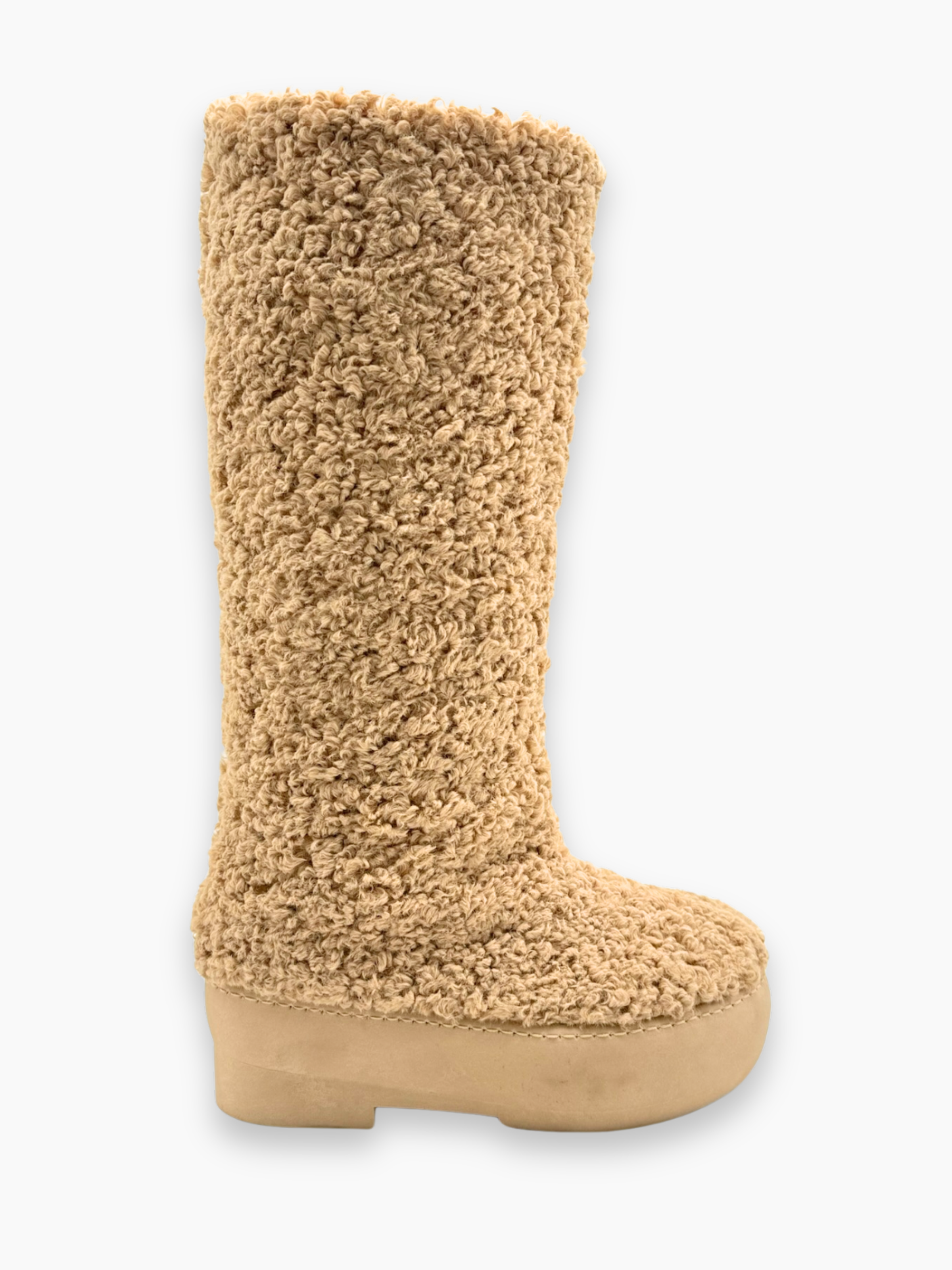 Stivali Alti In Pelliccia Shearling Beige Con Suola Chunky dBlank
