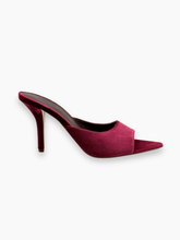 Burgundy Velvet Pin Mules Sandals with Thin Heel -  | dBlank