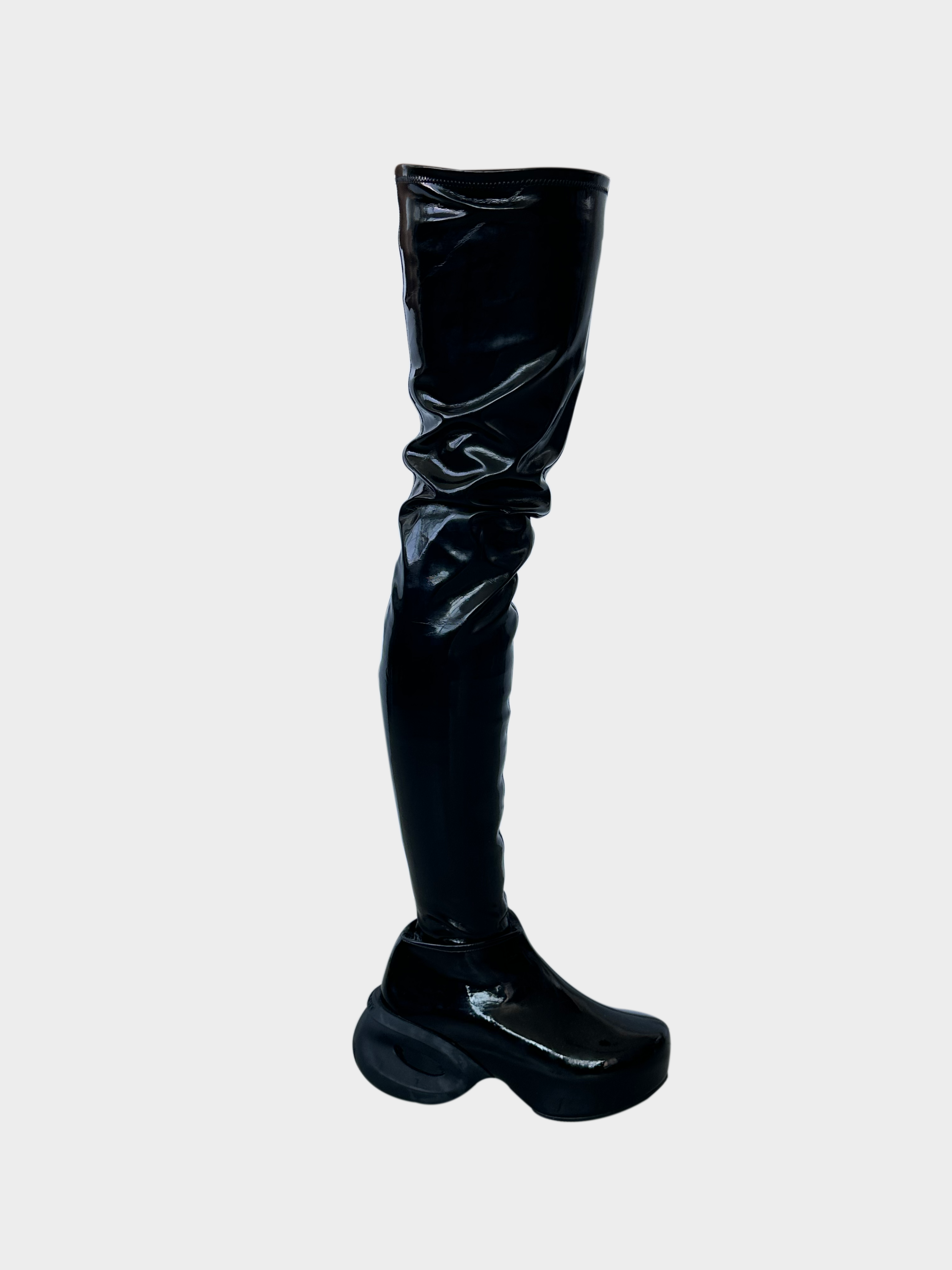 Over The Knee Boots In Glossy Black Patent