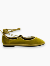 Olive Green Velvet Ballet Flats with Ankle Straps -  | dBlank