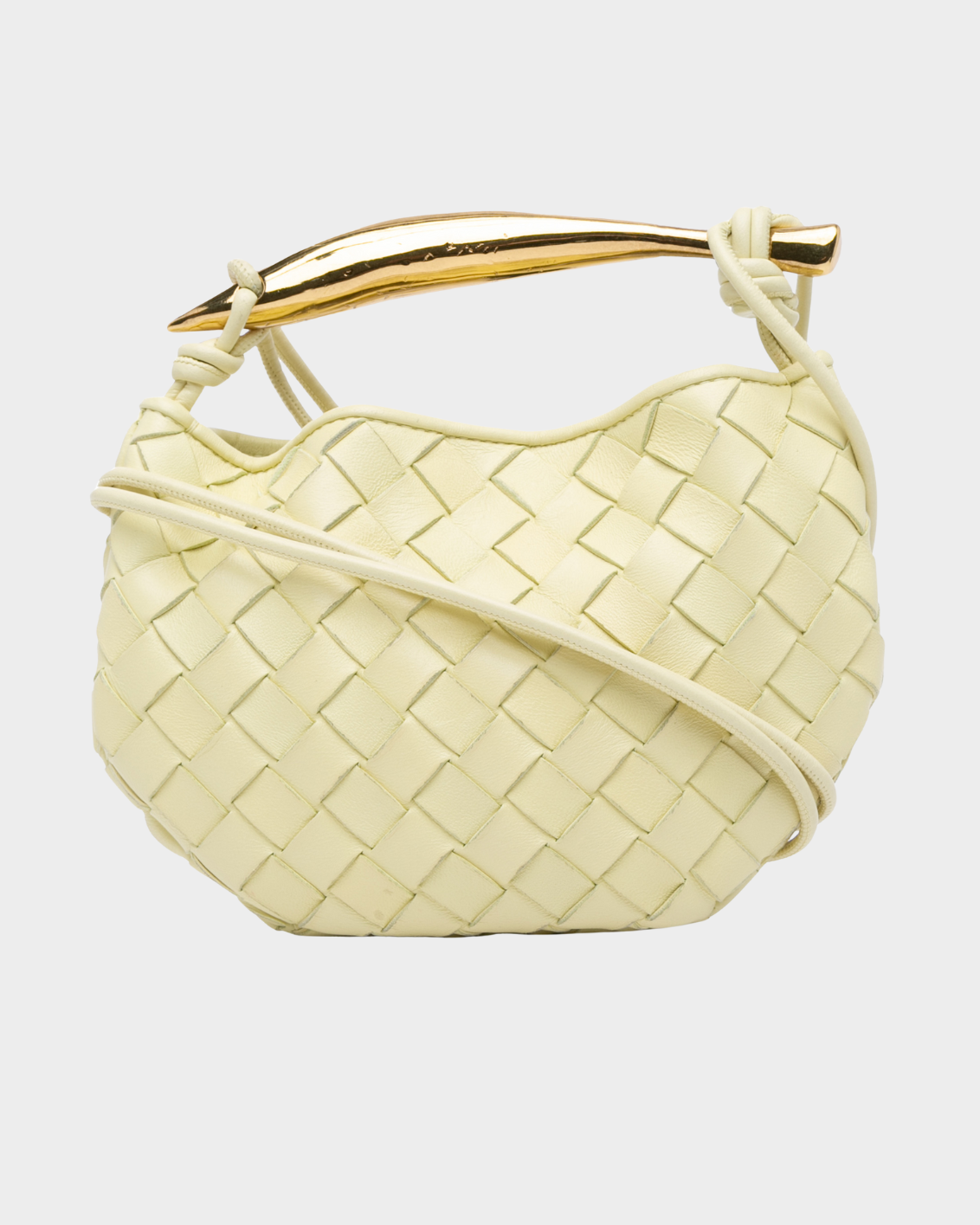Borsa Sardine In Pelle Intrecciata Panna Con Manico Scultoreo Dorato