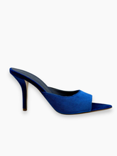 Pinni Blue Velvet Thin Heel Mules Sandals -  | dBlank