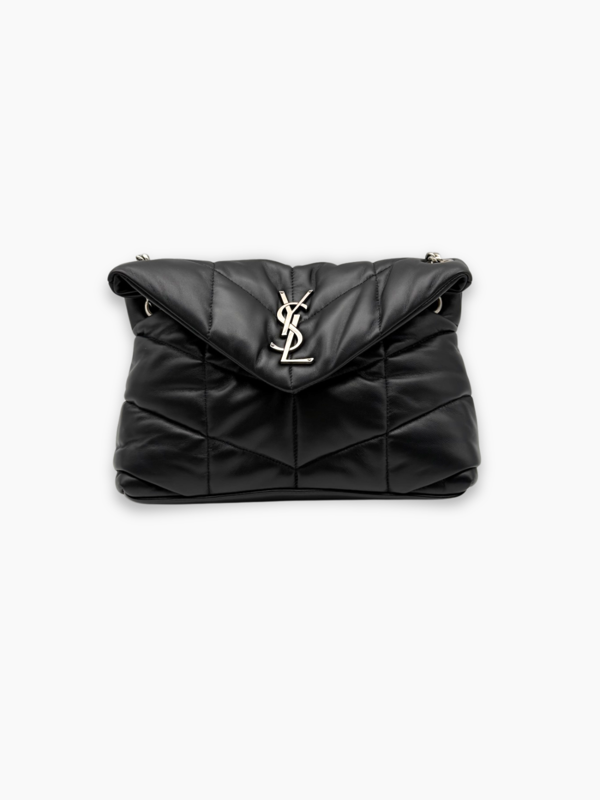Borsa Puffer In Pelle Nera Trapuntata Con Logo YSL