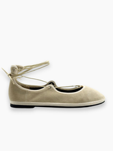 Beige Velvet Ballet Flats with Ankle Straps -  | dBlank