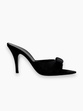 Black Velvet Bow Stud Mules Sandals with Thin Heel -  | dBlank