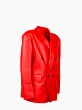 Blazer Doppiopetto In Pelle Rosso -  | Qlhype