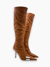 Stivali Alti In Pelle Marrone Con Punta Metallica -  | dBlank