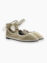 Beige Velvet Ballet Flats with Ankle Straps -  | dBlank