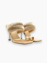 Beige Quilted Leather Sandals with Sculptural Heel -  | dBlank