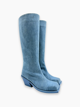 Stivale In Denim Azzurro Con Tacco Geometrico -  | dBlank
