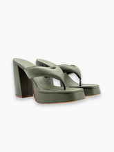 Sandalo In Pelle Verde Oliva Con Plateau -  | dBlank