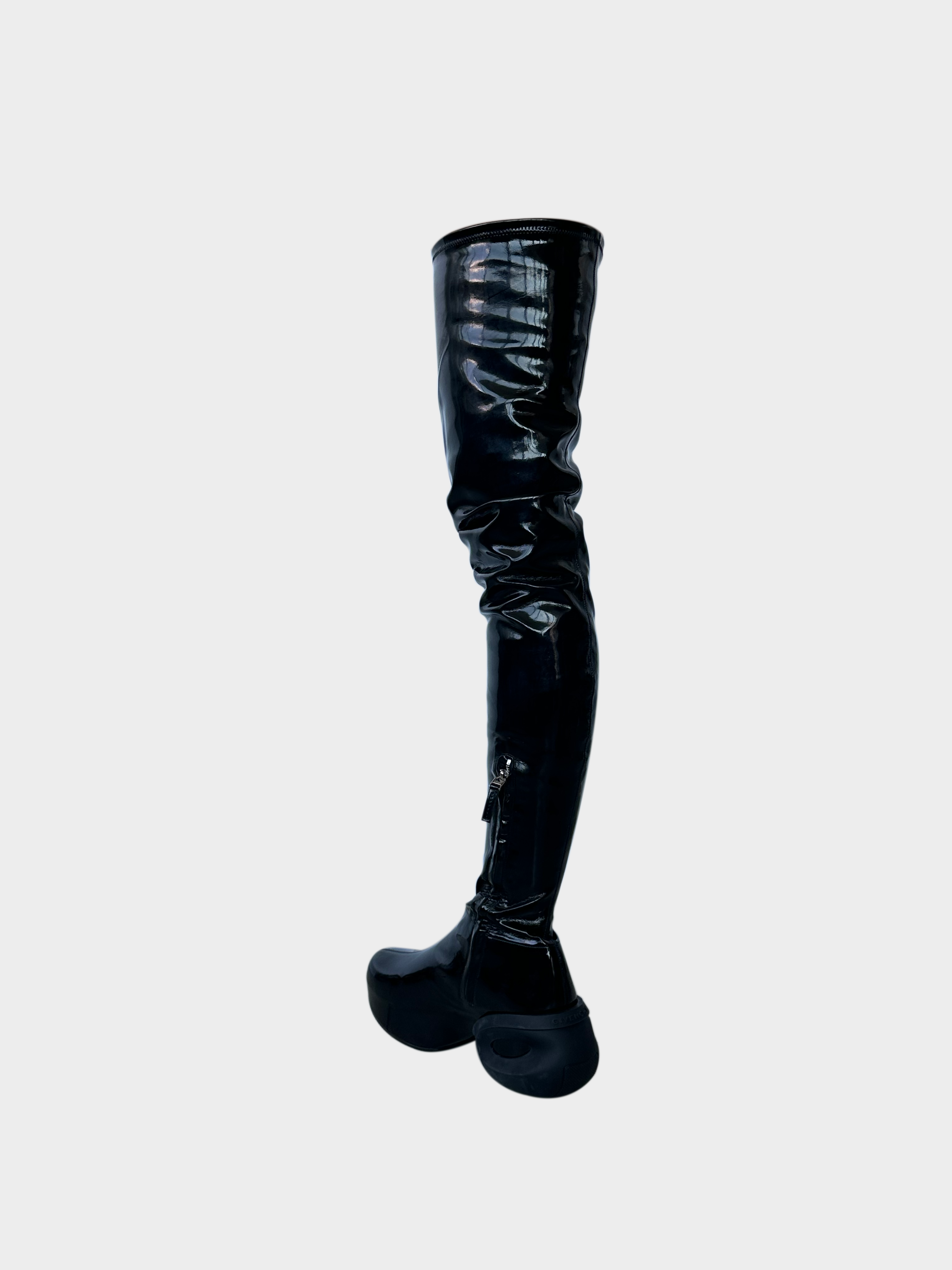 Over The Knee Boots In Glossy Black Patent