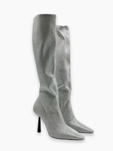 Silver Glitter Stiletto Heel High Boots -  | dBlank