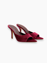 Burgundy Velvet Pin Mules Sandals with Thin Heel -  | dBlank