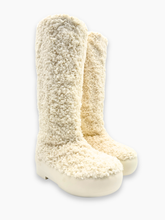 Ivory Tall Boots in White Shearling with Chunky Sole -  | dBlank