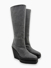 Grey Denim Wedge High Boots -  | dBlank