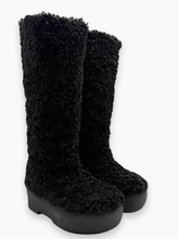 Black Shearling Fur Knee High Boots with Chunky Sole -  | dBlank