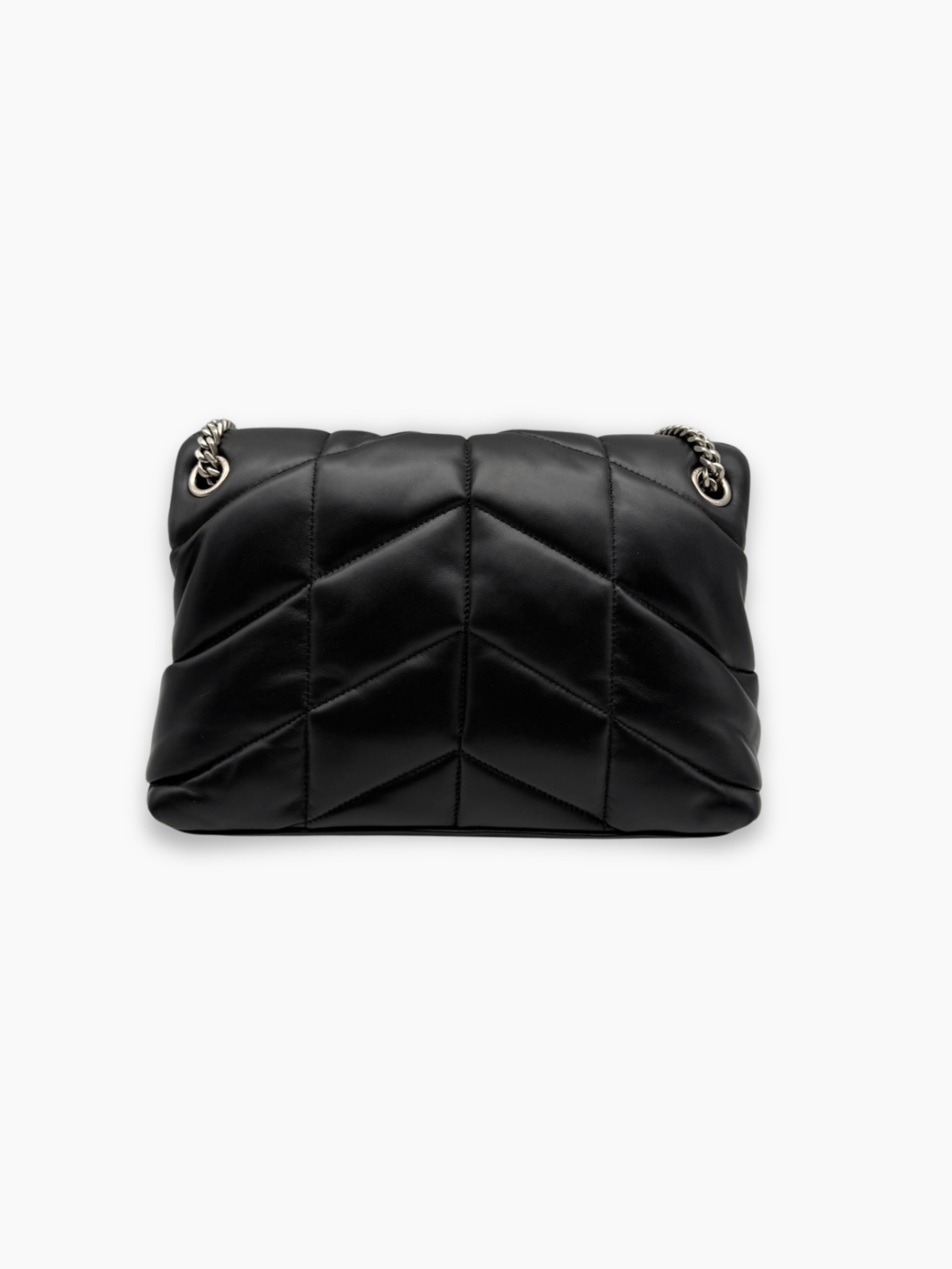 Borsa Puffer In Pelle Nera Trapuntata Con Logo YSL