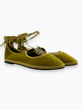 Olive Green Velvet Ballet Flats with Ankle Straps -  | dBlank