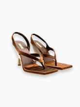 Brown Leather Wedge Sandals with Square Toe -  | dBlank
