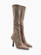 Taupe Fabric High Boots With Pointed Toe -  | dBlank