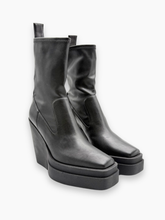 Black Leather Wedge Boots with Square Toe -  | dBlank
